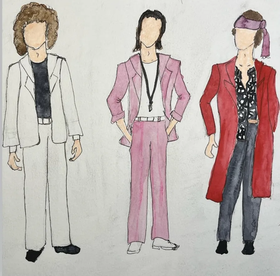 Costume sketches for three characters