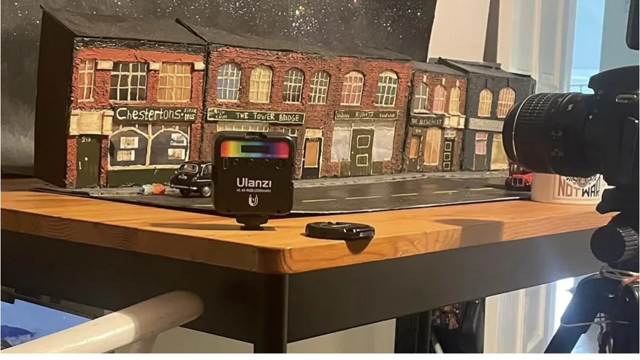Miniature street set on the workbench