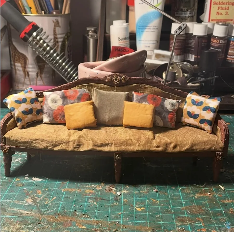 A handmade miniature sofa