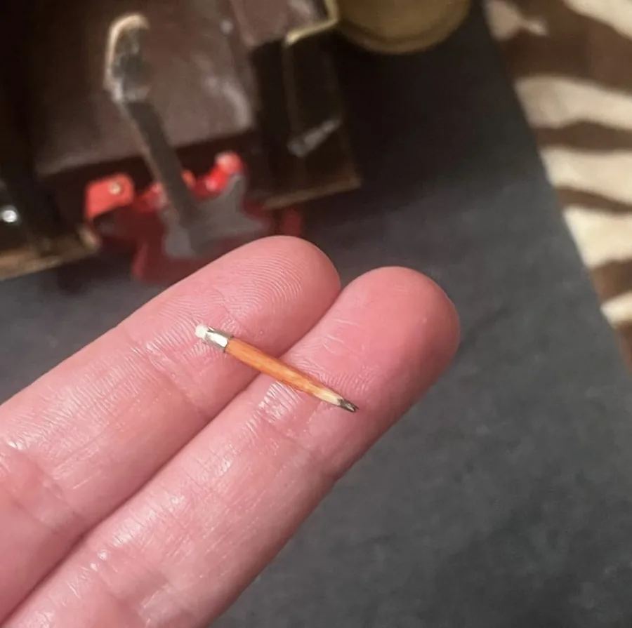 Tiny paintbrush resting on a fingertip